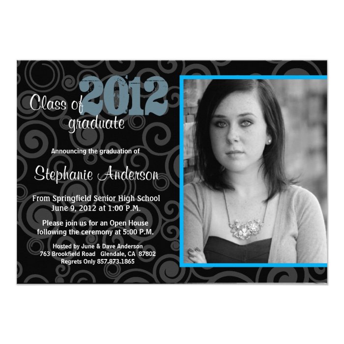 Graduation Open House Retro Swirls Blue Invite