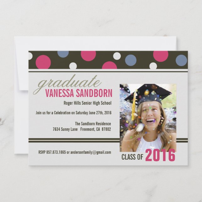Graduation Open House Retro Whimsical Dots Invite (Front)