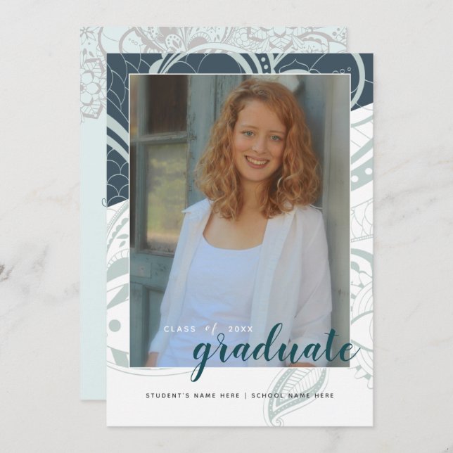 Graduation Open House Teal Gray Design Invitation (Front/Back)