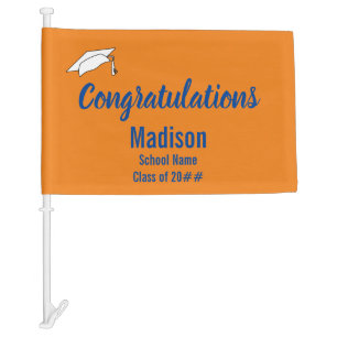 Graduation Orange Blue Congratulations Graduate Car Flag