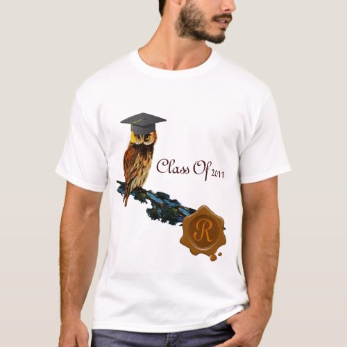 GRADUATION OWL  AND BROWN WAX SEAL MONOGRAM T_Shirt