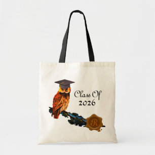 GRADUATION OWL AND BROWN WAX SEAL MONOGRAM TOTE BAG