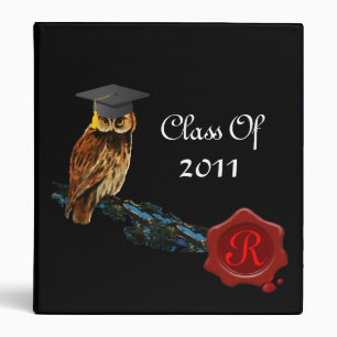 GRADUATION OWL AND RED WAX SEAL MONOGRAM 3 RING BINDER