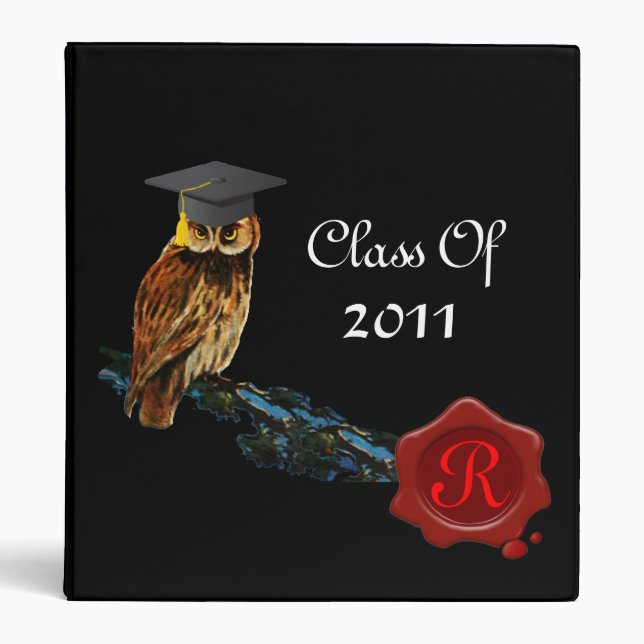 GRADUATION OWL  AND RED WAX SEAL MONOGRAM 3 RING BINDER (Front)