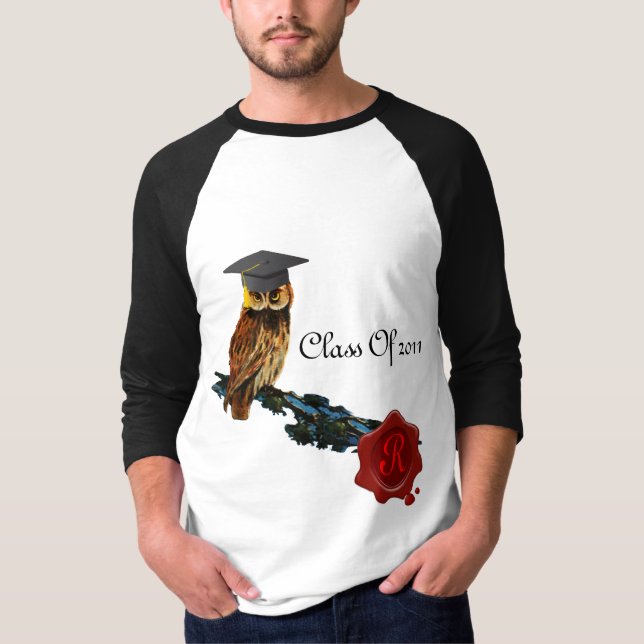 GRADUATION OWL  AND RED WAX SEAL MONOGRAM T-Shirt (Front)