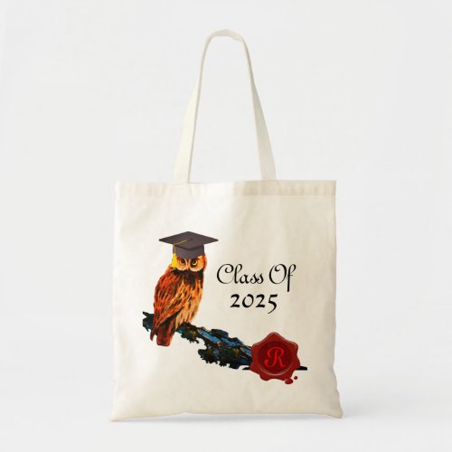 GRADUATION OWL  AND RED WAX SEAL MONOGRAM TOTE BAG