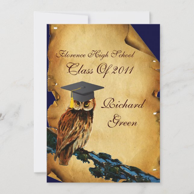 GRADUATION OWL PARCHMENT AND RED WAX SEAL MONOGRAM INVITATION (Front)