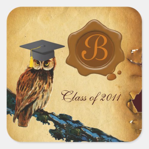 GRADUATION OWL PARCHMENT BROWN WAX SEAL MONOGRAM