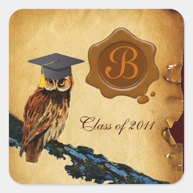 GRADUATION OWL PARCHMENT BROWN WAX SEAL MONOGRAM (Front)