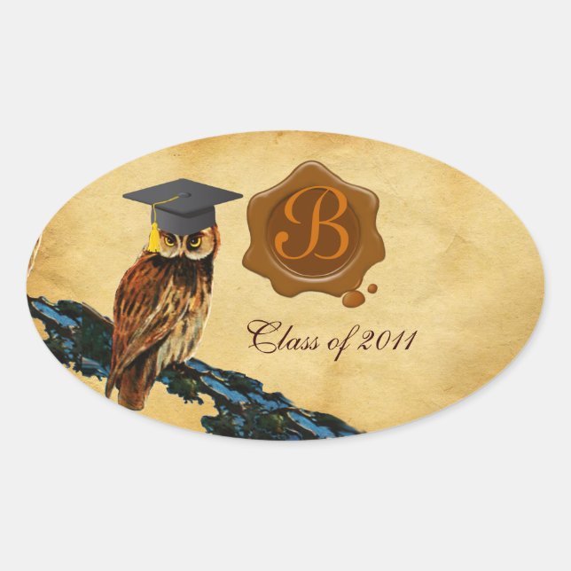 GRADUATION OWL PARCHMENT BROWN WAX SEAL MONOGRAM (Front)