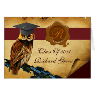 GRADUATION OWL PARCHMENT BROWN WAX SEAL MONOGRAM CARDS