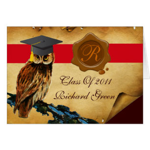 GRADUATION OWL PARCHMENT BROWN WAX SEAL MONOGRAM CARDS