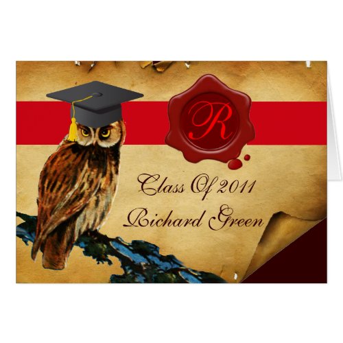 GRADUATION OWL PARCHMENT RED WAX SEAL MONOGRAM