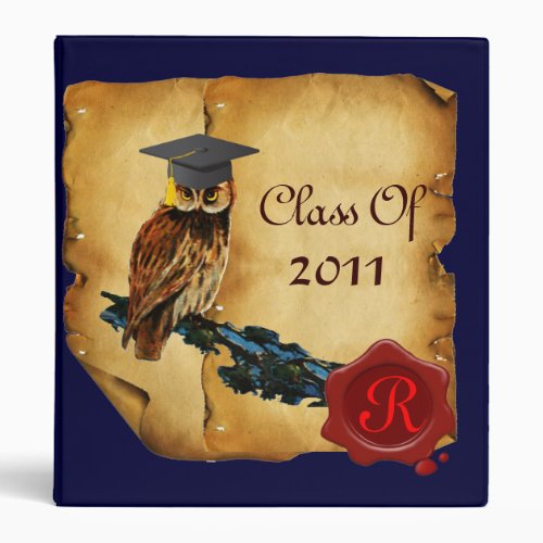 GRADUATION OWL PARCHMENT RED WAX SEAL MONOGRAM 3 RING BINDER