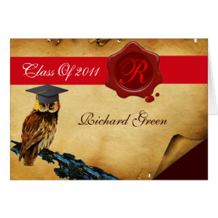 GRADUATION OWL PARCHMENT RED WAX SEAL MONOGRAM CARDS