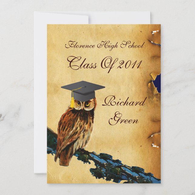 GRADUATION OWL PARCHMENT RED WAX SEAL MONOGRAM INVITATION (Front)