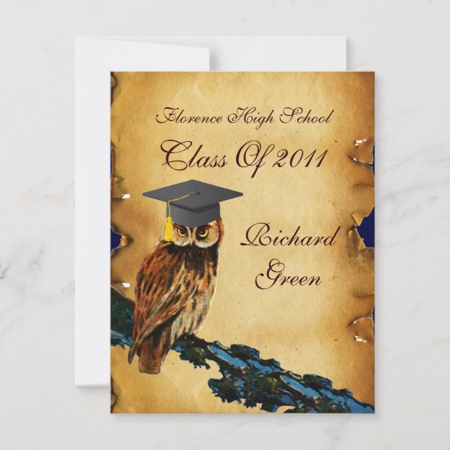 GRADUATION OWL PARCHMENT WAX SEAL MONOGRAM Felt Invitation (Front)