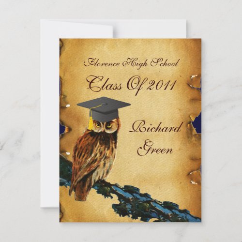 GRADUATION OWL PARCHMENT WAX SEAL MONOGRAM Felt Invitation