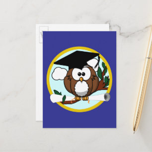 Graduation Owl School Colors Blue Announcement Postcard