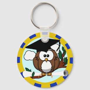 Graduation Owl With Blue And Gold School Colours Keychain