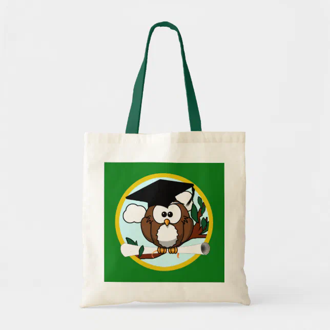 Graduation Owl With Cap & Diploma - Green and Gold Tote Bag | Zazzle