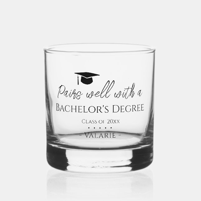Graduation pairs well Bachelor's Whiskey Glass (Front)