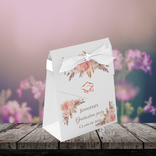 Graduation pampas grass blush pink floral rose favor boxes