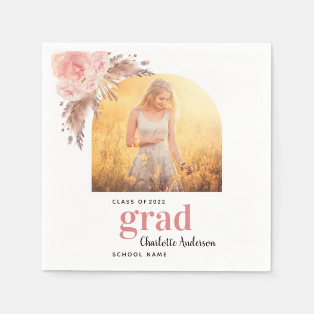 Graduation pampas grass photo blush arch napkins (Front)