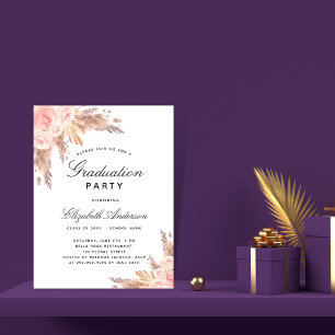 Graduation pampas grass rose budget invitation flyer