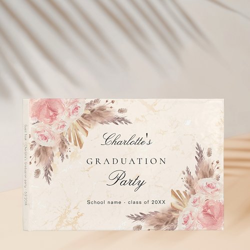 Graduation pampas grass rose gold blush floral guest book