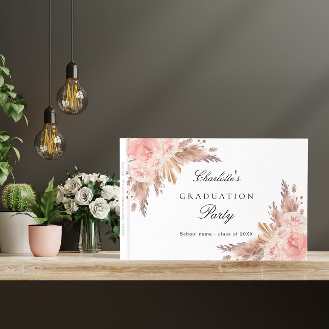 Graduation pampas grass rose gold blush floral guest book (Creator Uploaded)