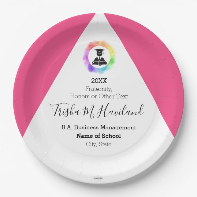 Graduation Paper Plate Pink and White HAMbyWG (Front)