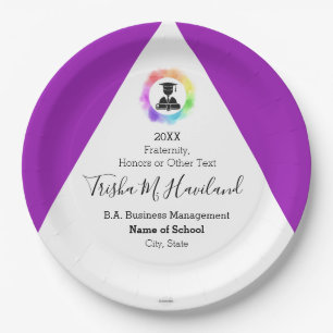Graduation Paper Plate Violet and White HAMbyWG
