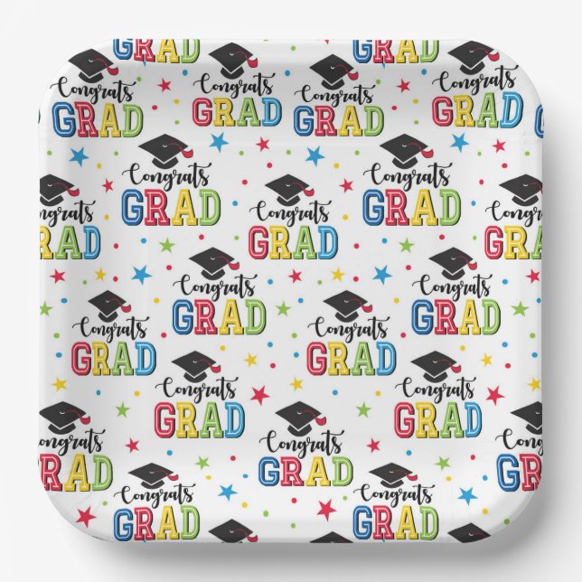 Graduation Paper Plates, Congrats Grad Party Plates (Front)