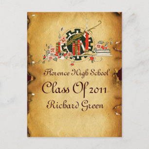 GRADUATION PARCHMENT AND RED WAX SEAL MONOGRAM INVITATION POSTCARD