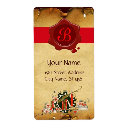 GRADUATION PARCHMENT AND RED WAX SEAL MONOGRAM LABEL