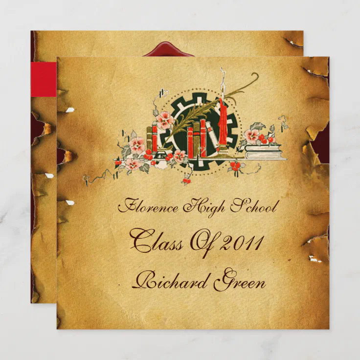 GRADUATION PARCHMENT RED WAX SEAL MONOGRAM INVITATION Zazzle