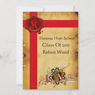 GRADUATION PARCHMENT,Red Wax Seal Monogram Invites