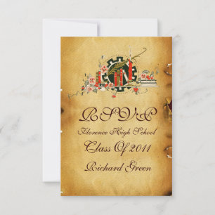 GRADUATION PARCHMENT RED WAX SEAL MONOGRAM RSVP INVITATION