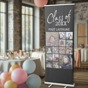 Graduation Party 14 Photo Collage - black Retractable Banner