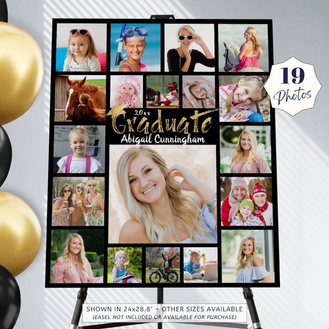 Graduation Party 19 Photo Collage Black Gold Foam  Foam Board (Creator Uploaded)