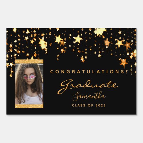 Graduation party 2022 photo black gold stars sign