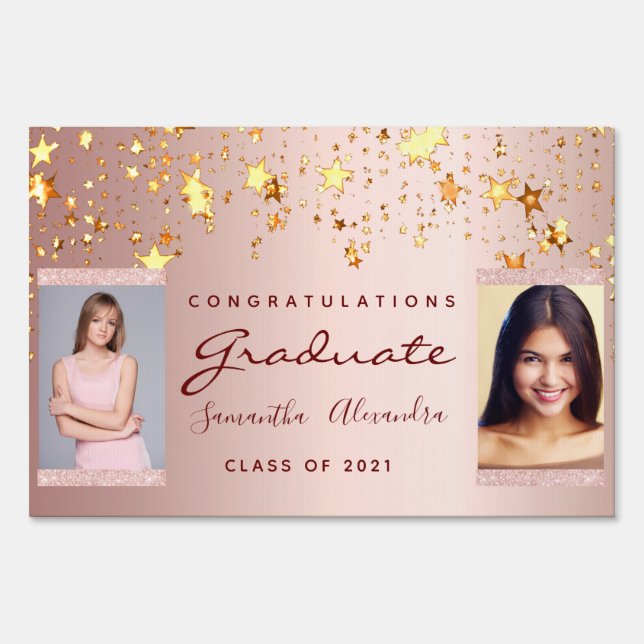 Graduation party 2022 photo rose gold stars duo sign (Front)