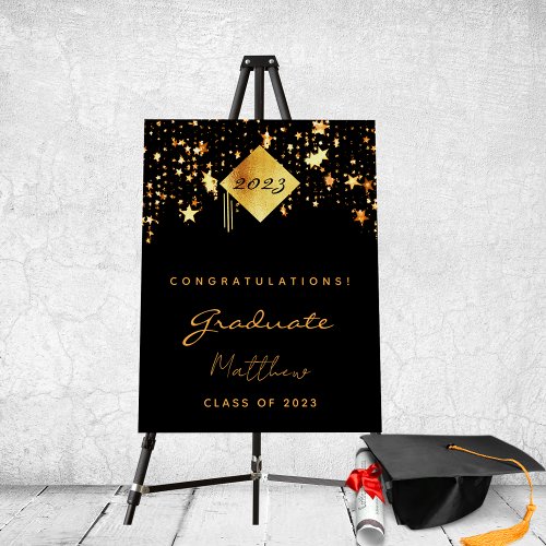 Graduation party 2023 black gold stars graduate foam board