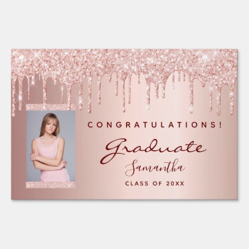 Graduation party 2023 photo rose gold pink glitter sign
