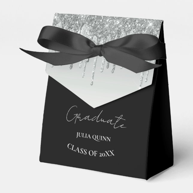 Graduation party 2024 graduate black Silver Favor Boxes (Front Side)