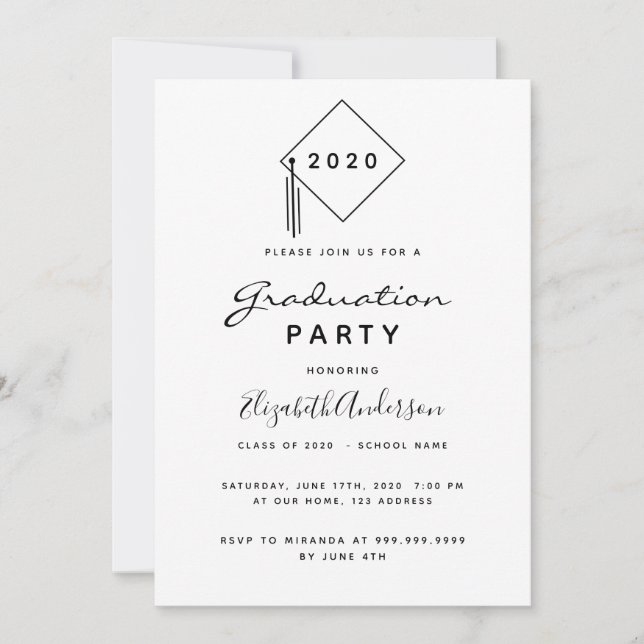 Graduation party 2024 modern black white topper invitation (Front)