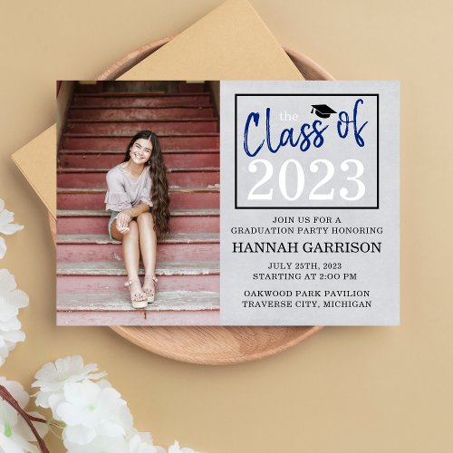 Graduation Party 2024 Open House Photo Blue Invitation