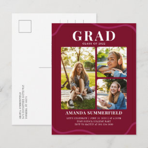 Graduation Party 2025 Grad Photos Burgundy Invitation Postcard