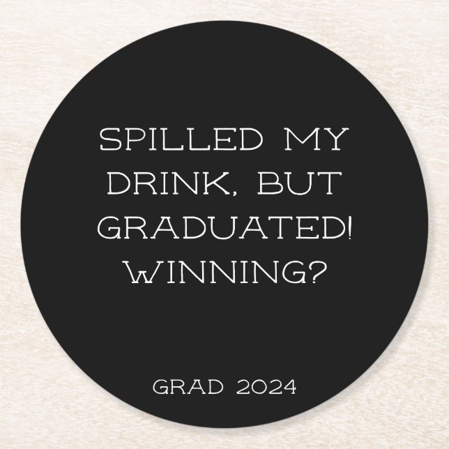 Graduation Party 2025 Grad Slogan Black Simple  Round Paper Coaster (Front)